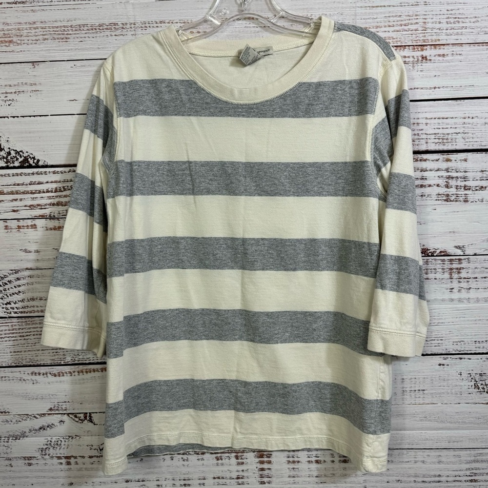 Basic Equipment scoop neck striped‎ half sleeve popover casual blouse